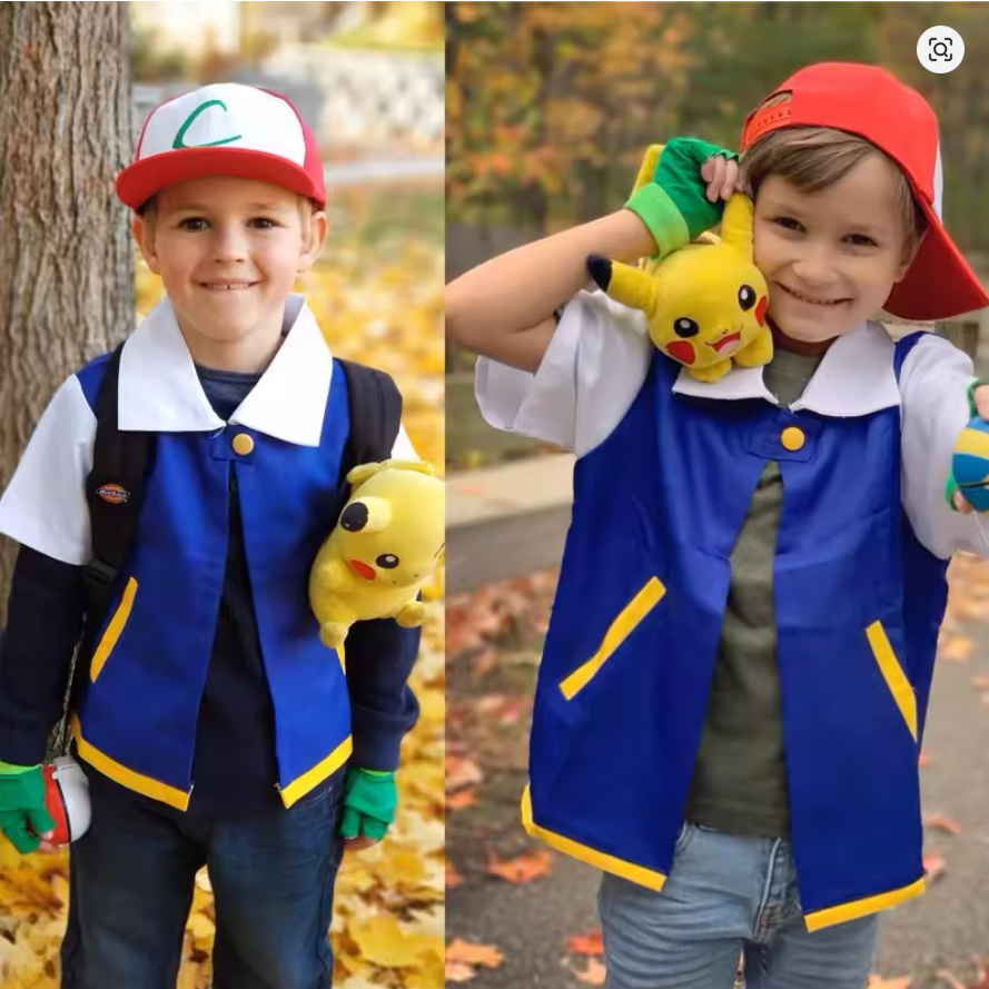 Kids Pokemon Ash Ketchum Fancy Dress Costume Children Pokemon Costume Set Party