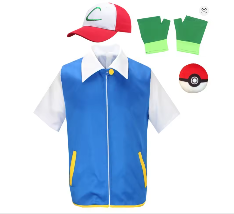 Kids Pokemon Ash Ketchum Fancy Dress Costume Children Pokemon Costume Set Party